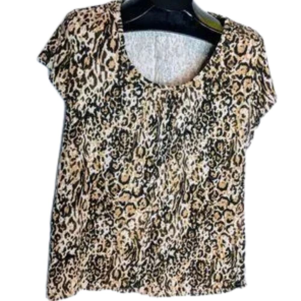 MERONA Tan Black Leopard Print Round Neck Short Sleeve Knit Top XXL - Picture 6 of 6